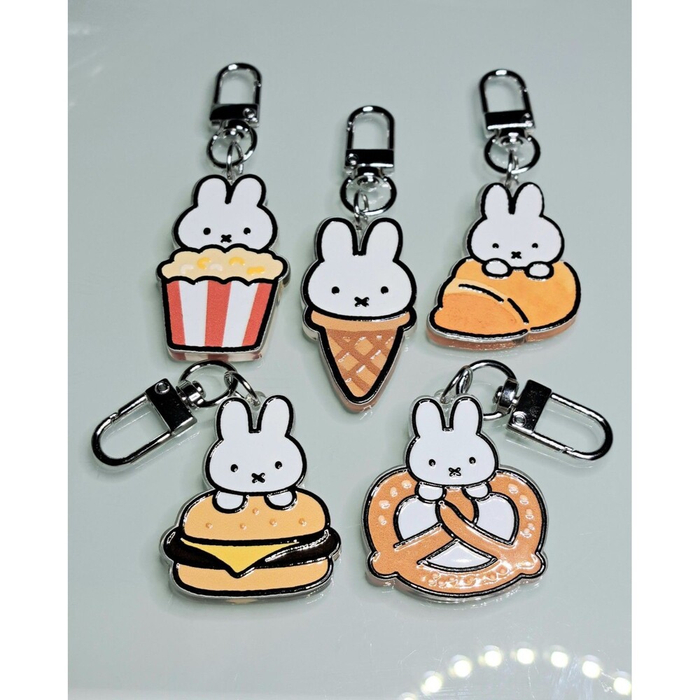 Miffy Food Keychain Purse Backpack Charm Clip Set of 5